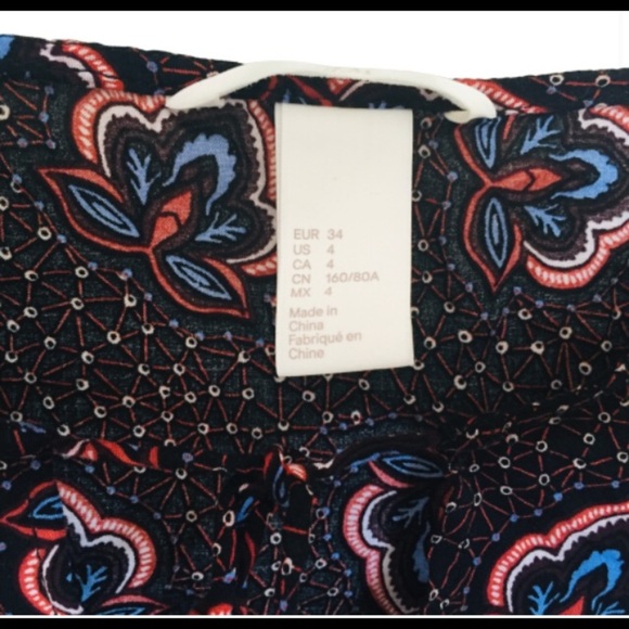 H&M Boho Patterned Fit and Flare Dress With Long Sleeves Brown Size 4 - Picture 7 of 8